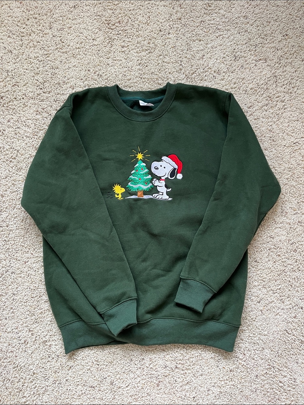 Dark Green Snoopy Holiday Crewneck Sweater